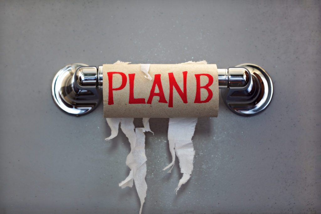 Empty toilet paper roll that says Plan B